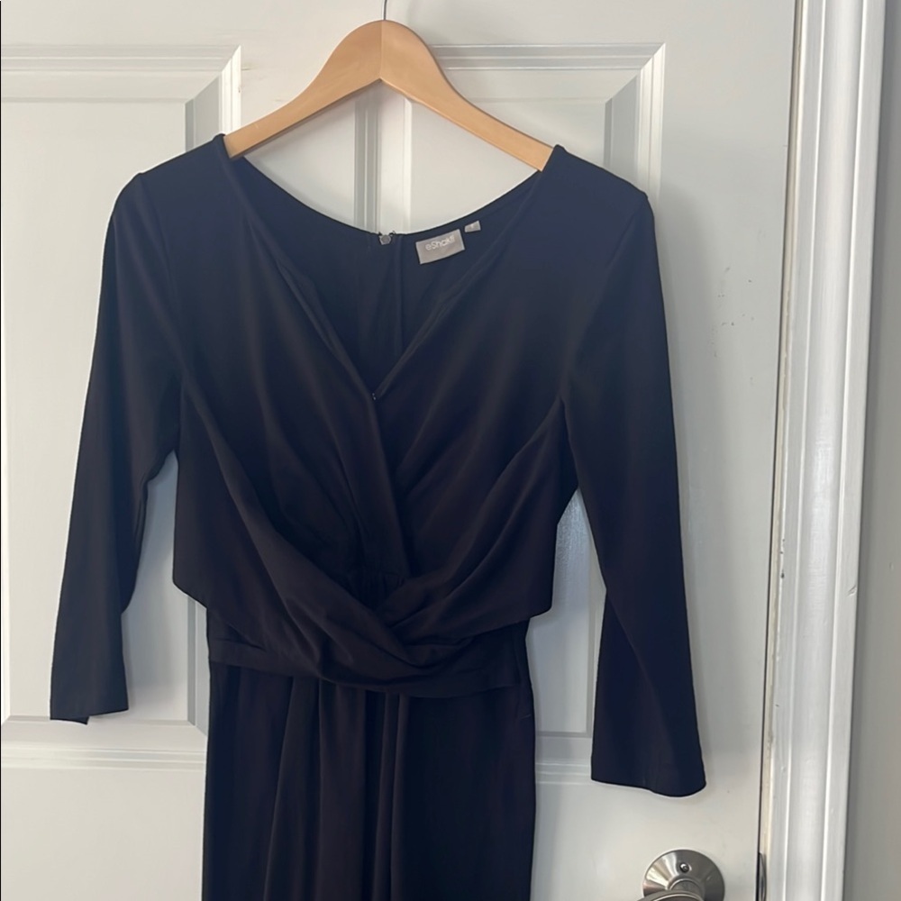 eShakti Black Midi Dress Wrap front 3/4 sleeve size Small 6 - Picture 2 of 7